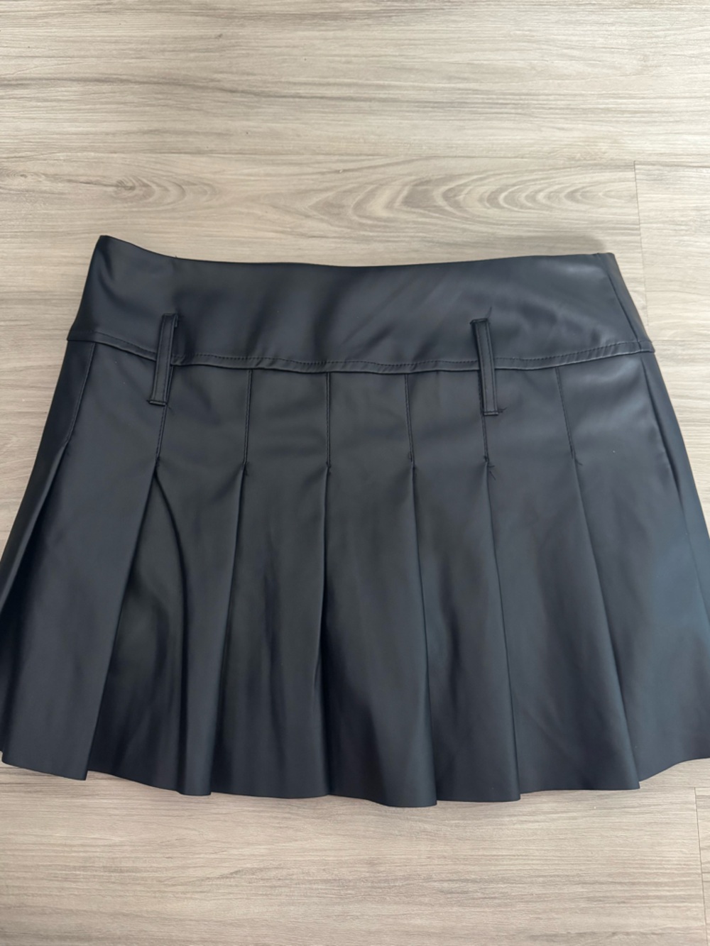 Streetwear Society Black Faux-Leather Pleated A-Line Skirt